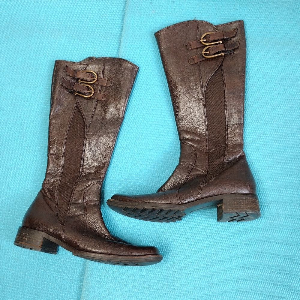 PAUL GREEN Womens Tall Brown Leather Riding Boots Low Heel - UK 4.5 / US 7